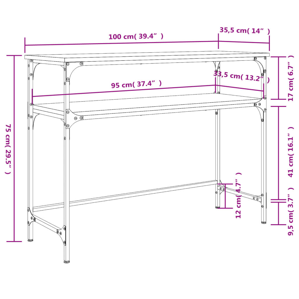 vidaXL Τραπέζι Κονσόλα Sonoma Δρυς 100x35,5x75 εκ. Επεξεργασμένο Ξύλο