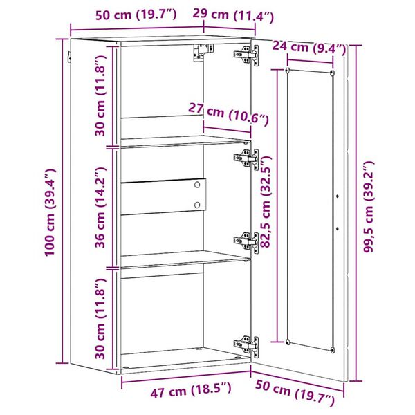 vidaXL Ντουλάπα τοίχου Λευκό 55 x 29 x 100 εκ Επεξεργασμένο ξύλο