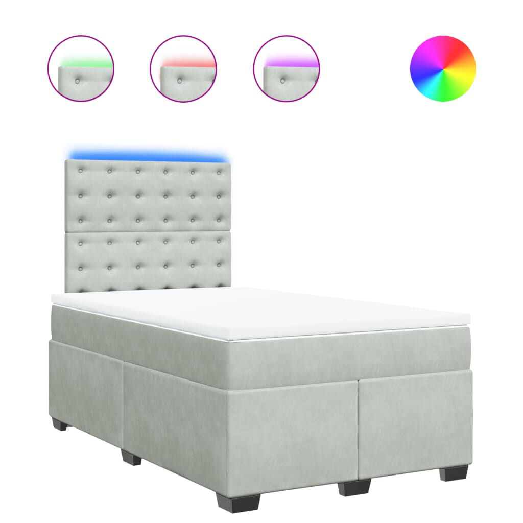 vidaXL Κρεβάτι Boxspring με Στρώμα Ανοιχτό Γκρι 120x200 εκ. Βελούδινο