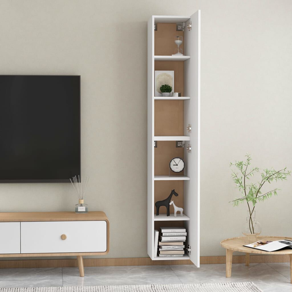 vidaXL Έπιπλα Τηλεόρασης 2 τεμ. Λευκά 30,5x30x90 εκ. από Επεξ. Ξύλο