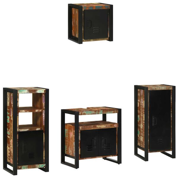 vidaXL Σετ Επίπλων Μπάνιου 4 pcs Πολύχρωμο Στερεό ανακτημένο ξύλο
