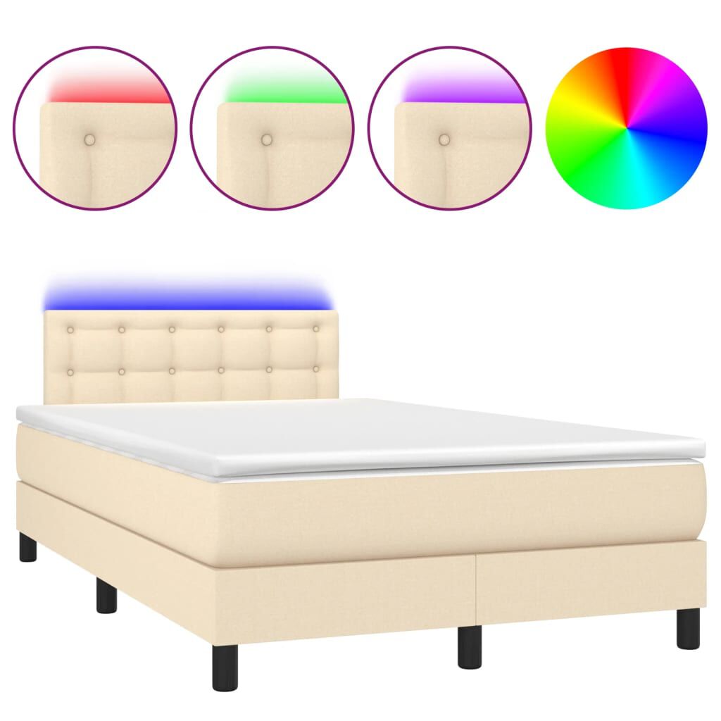 vidaXL Κρεβάτι Boxspring με Στρώμα & LED Κρεμ 120x200 εκ. Υφασμάτινο