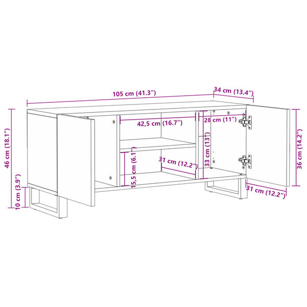 vidaXL Έπιπλο Τηλεόρασης 105 x 34 x 46 εκ. Μασίφ Ακατέργ. Ξύλο Μάνγκο