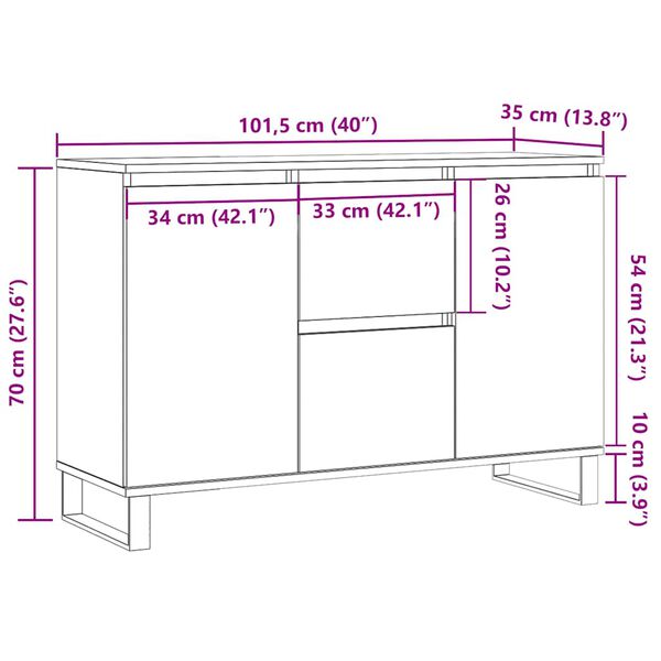 vidaXL Μπουφές Γκρι Sonoma 104 x 35 x 70 εκ. από Επεξεργασμένο Ξύλο