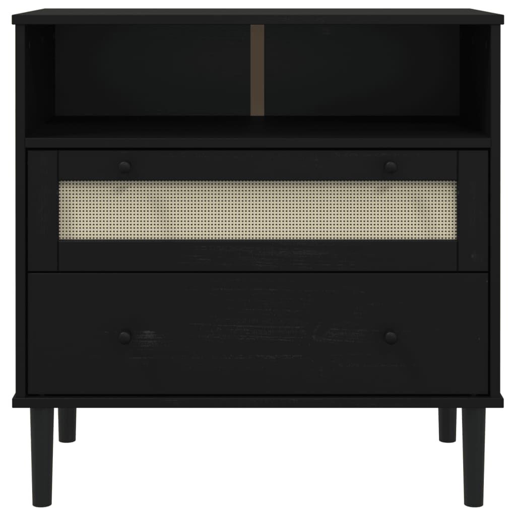 vidaXL Μπουφές SENJA Μαύρο / Ρατάν 80x40x80 εκ. Μασίφ Ξύλο Πεύκου