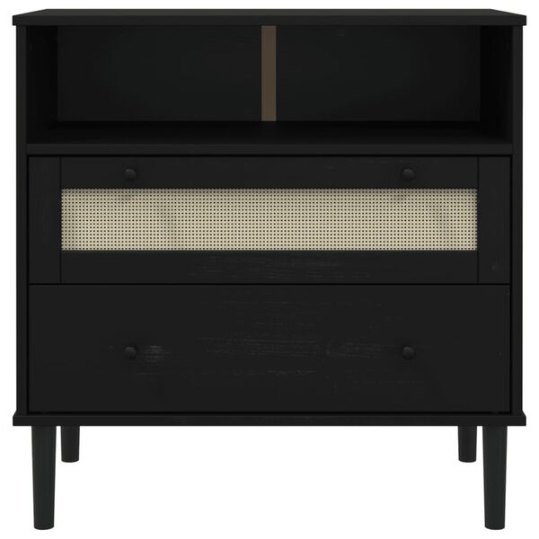 vidaXL Μπουφές SENJA Μαύρο / Ρατάν 80x40x80 εκ. Μασίφ Ξύλο Πεύκου