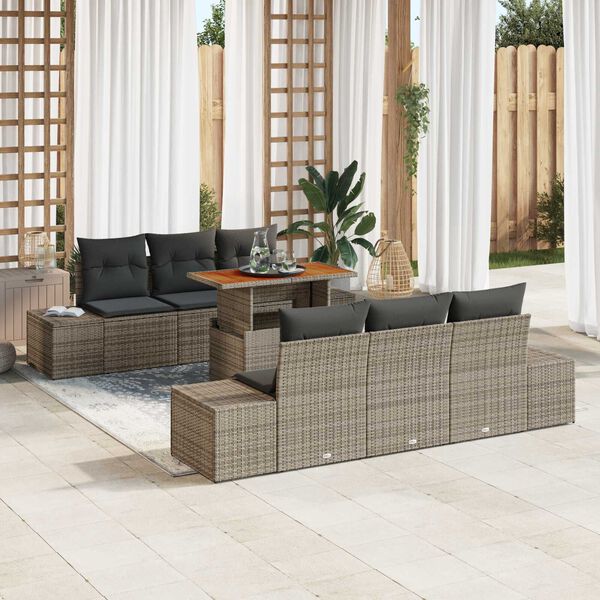 vidaXL Σετ Καναπέ Κήπου με αποθήκευση 7 pcs Γκρι Πολυ ράταν