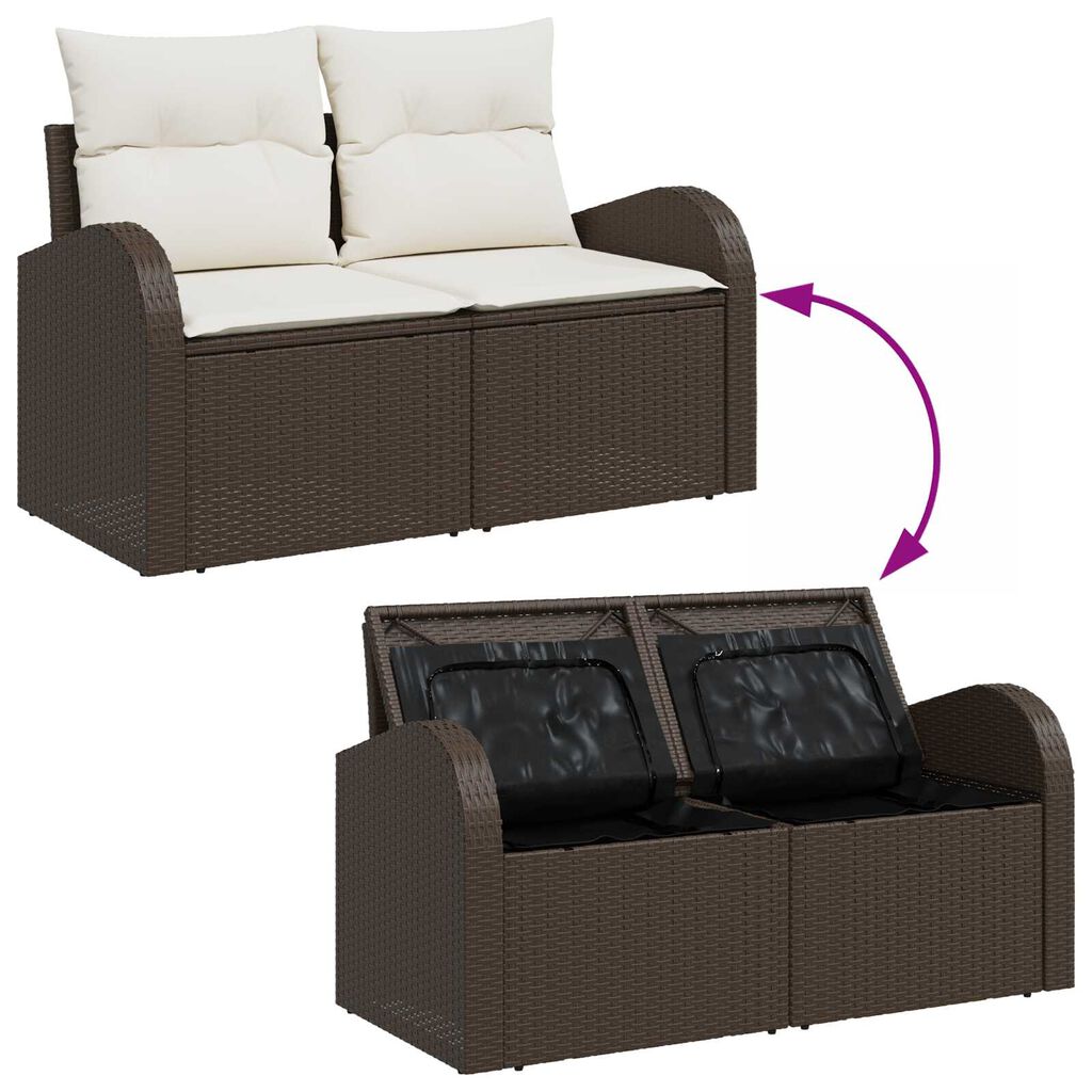 vidaXL Σετ Καναπέ Κήπου με μαξιλάρι 7 pcs Καφέ και λευκό Πολυ ράταν