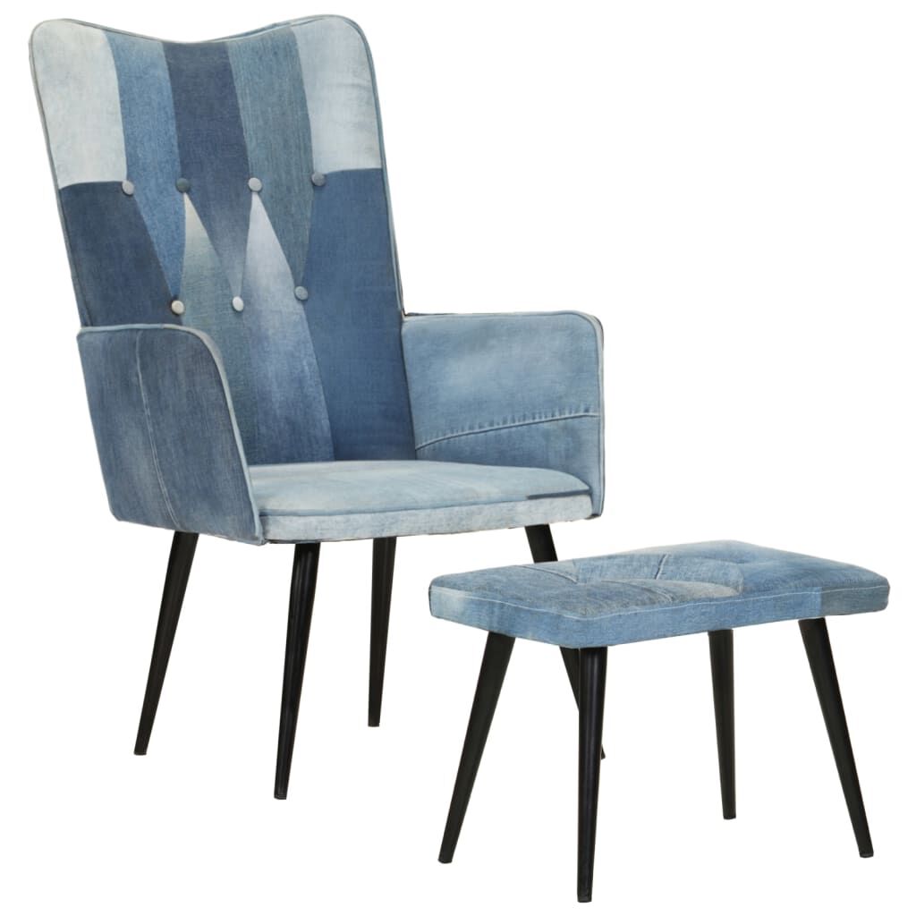 vidaXL Πολυθρόνα Μπλε Denim Patchwork από Καραβόπανο με Υποπόδιο