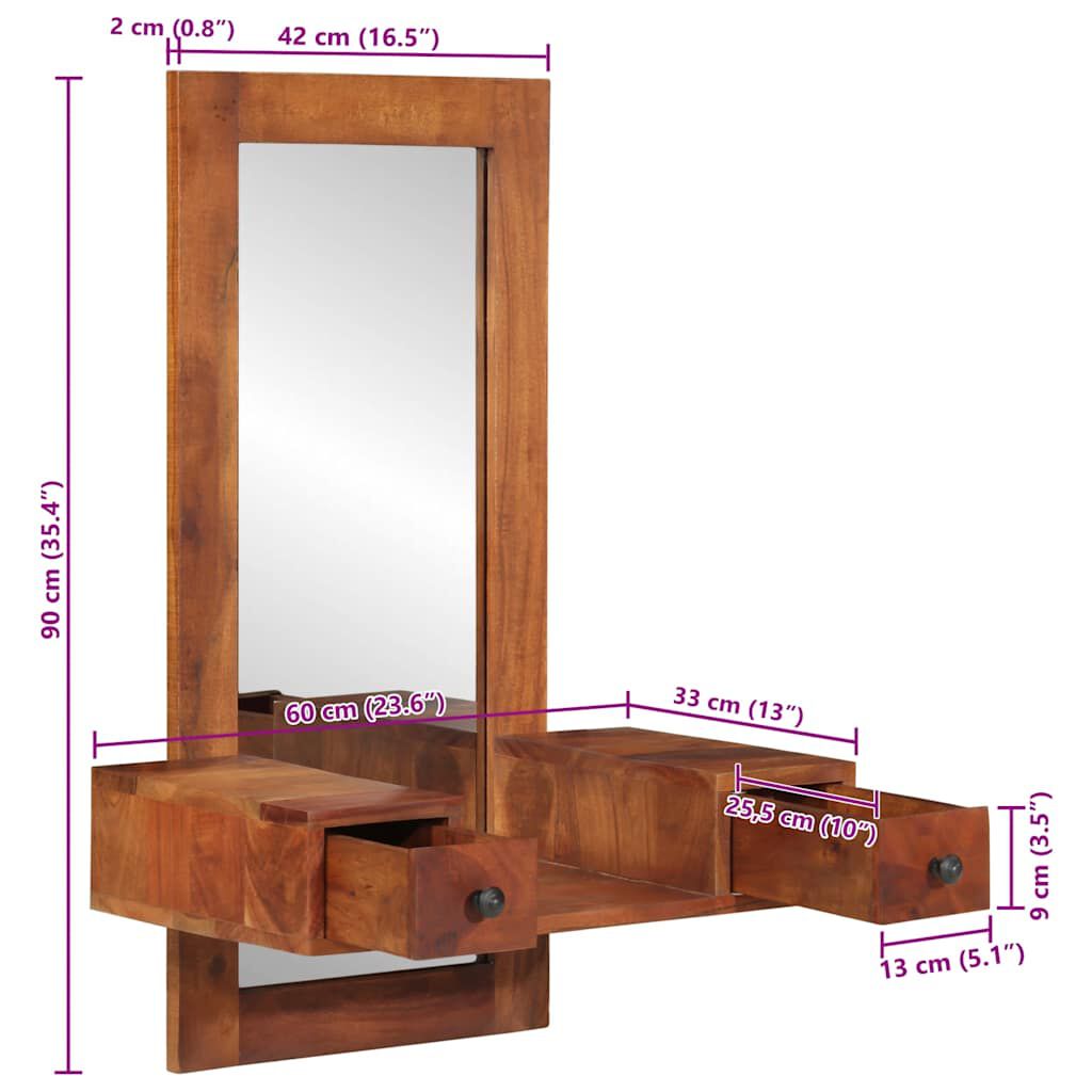 vidaXL Καθρέπτης τοίχου με συρτάρια 60x33x90 cm Στερεό ξύλο ακακίας
