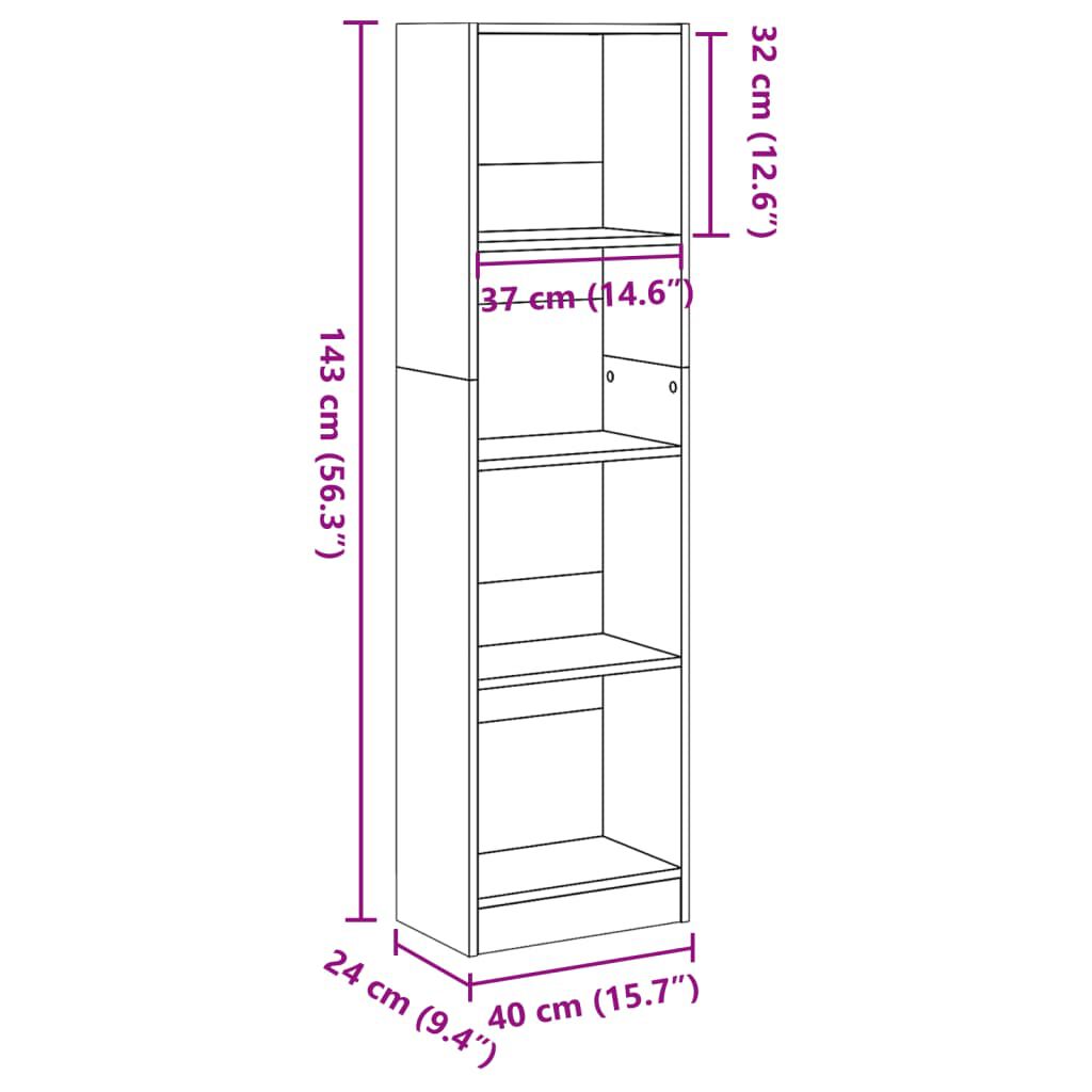 vidaXL Βιβλιοθήκη Γκρι Σκυροδέματος 40x24x143 εκ. Επεξεργ. Ξύλο