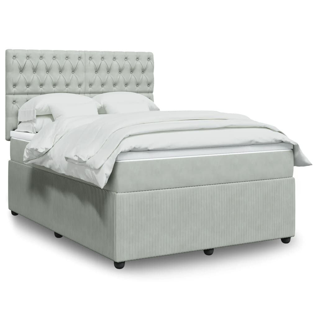 vidaXL Κρεβάτι Boxspring με Στρώμα Ανοιχτό Γκρι 140x200 εκ. Βελούδινο