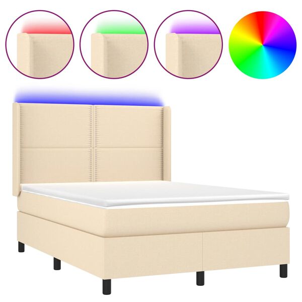 vidaXL &Kappa;&rho;&epsilon;&beta;ά&tau;&iota; Boxspring &mu;&epsilon; &Sigma;&tau;&rho;ώ&mu;&alpha; & LED &Kappa;&rho;&epsilon;&mu; 140x200 &epsilon;&kappa;. &Upsilon;&phi;&alpha;&sigma;&mu;ά&tau;&iota;&nu;&omicron;