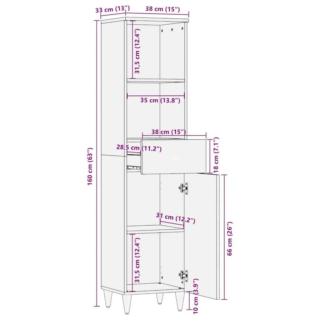 vidaXL Πλαϊνό γραφείο με συρτάρι με ράφι Καφέ 38 x 33.5 x 160 εκ