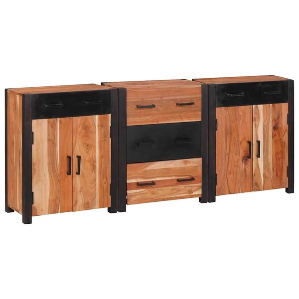 vidaXL Πλαϊνό γραφείο 3 pcs Καφέ 165 x 30 x 75 εκ Μασίφ ξύλο ακακίας