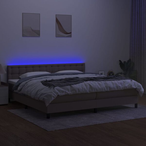 vidaXL &Kappa;&rho;&epsilon;&beta;ά&tau;&iota; Boxspring &mu;&epsilon; &Sigma;&tau;&rho;ώ&mu;&alpha; & LED Taupe 200x200 &epsilon;&kappa;. &Upsilon;&phi;&alpha;&sigma;&mu;ά&tau;&iota;&nu;&omicron;