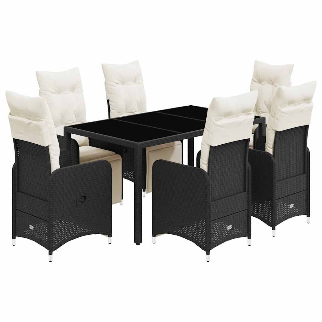vidaXL Σετ Επίπλων Bistro Κήπου 7 τεμ Μαύρο Συνθετ. Ρατάν με Μαξιλάρια