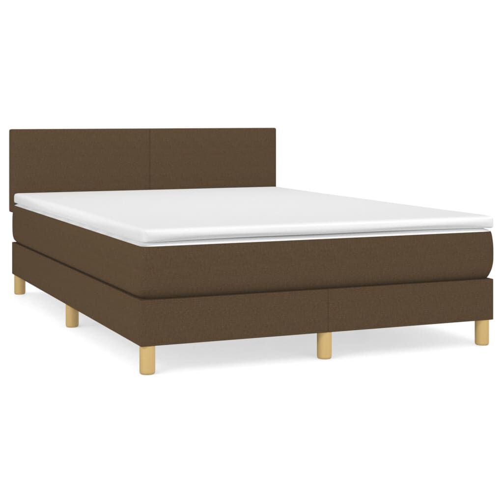 vidaXL Κρεβάτι Boxspring με Στρώμα Σκούρο Καφέ 140x190 εκ. Υφασμάτινο
