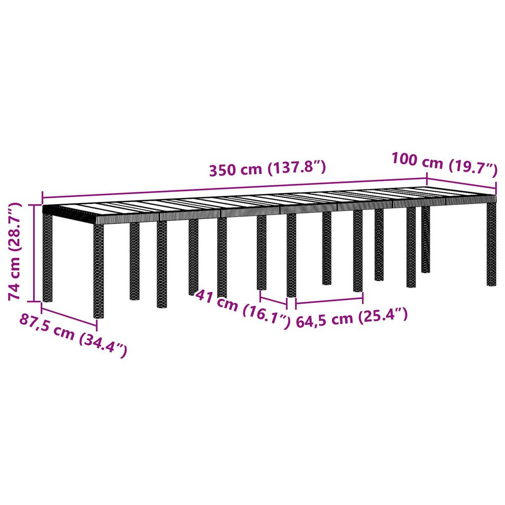 vidaXL Τραπέζι Κήπου Ανθρακί 350x100x73 εκ. Πολυ Ράτταν