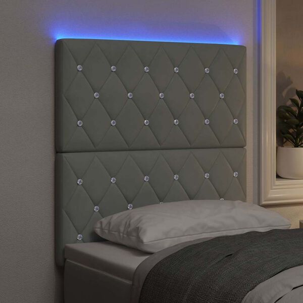vidaXL Κεφαλάρι LED με φώτα λωρίδας LED Ανοιχτό γκρι 80 cm Βελούδο