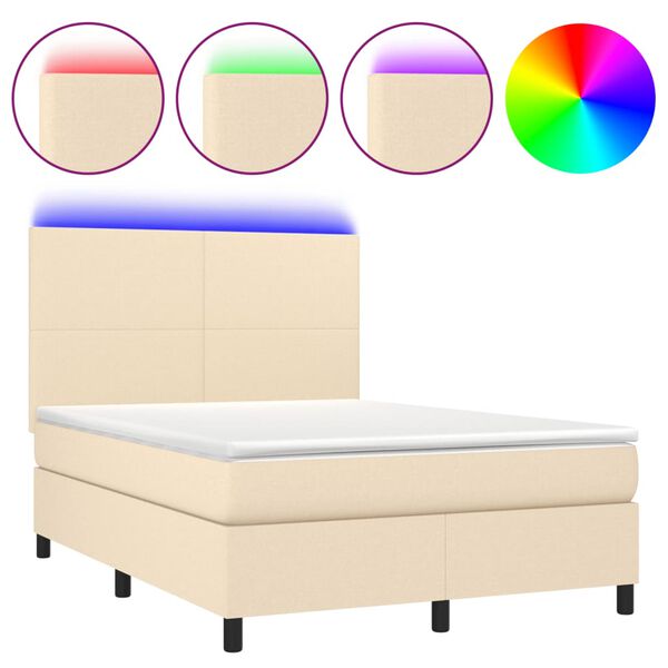 vidaXL &Kappa;&rho;&epsilon;&beta;ά&tau;&iota; Boxspring &mu;&epsilon; &Sigma;&tau;&rho;ώ&mu;&alpha; & LED &Kappa;&rho;&epsilon;&mu; 140x190 &epsilon;&kappa;. &Upsilon;&phi;&alpha;&sigma;&mu;ά&tau;&iota;&nu;&omicron;
