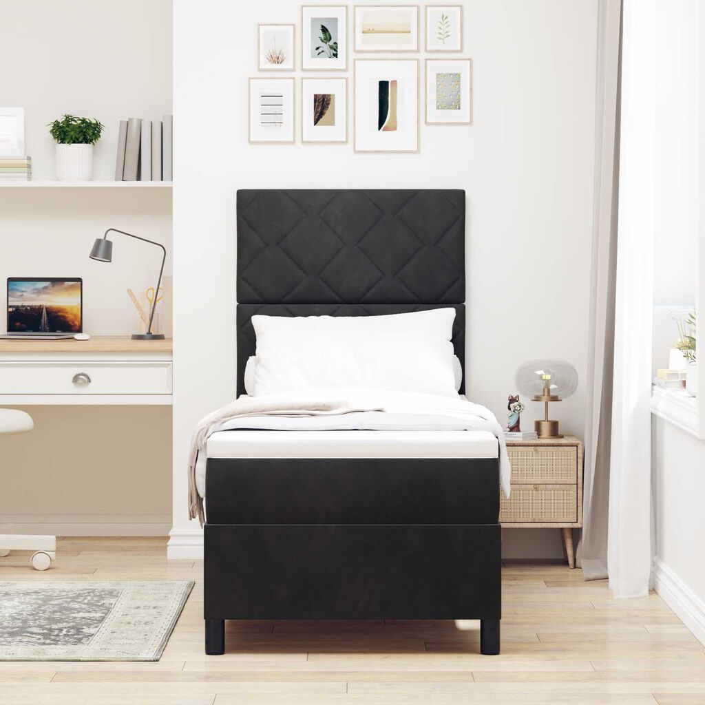Κρεβάτι Box Spring με Στρώμα & LED μαύρο 80x200 εκ Βελούδο