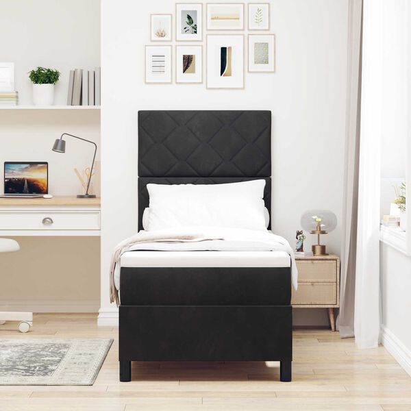 Κρεβάτι Box Spring με Στρώμα & LED μαύρο 80x200 εκ Βελούδο