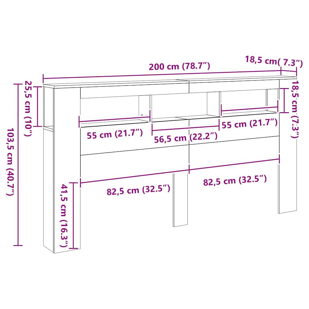 vidaXL Κεφαλάρι Κρεβατιού με LED Λευκό 200x18,5x103,5 εκ Επεξεργ. Ξύλο