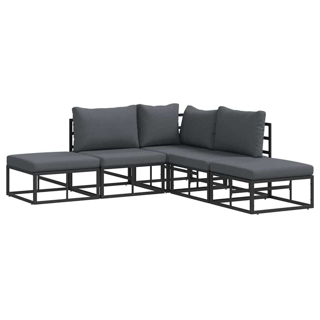 vidaXL Σετ Καναπέ Κήπου με μαξιλάρι 5 pcs Μαύρο Αλουμίνιο