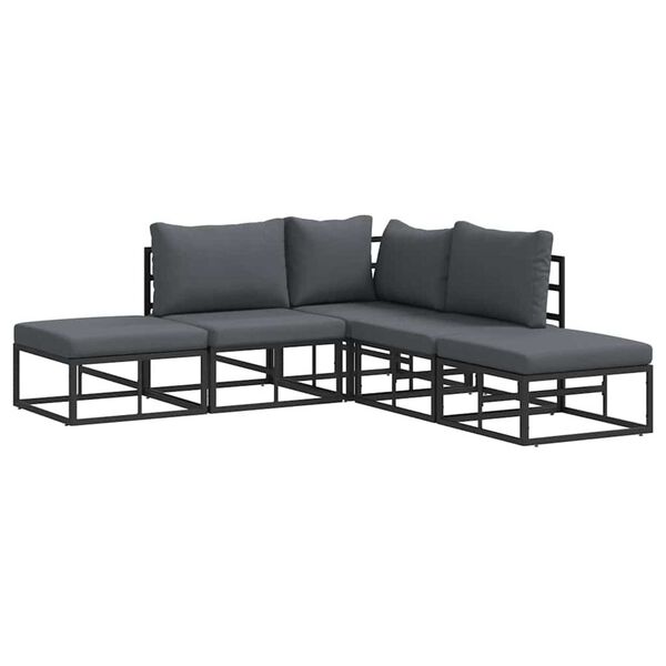 vidaXL Σετ Καναπέ Κήπου με μαξιλάρι 5 pcs Μαύρο Αλουμίνιο