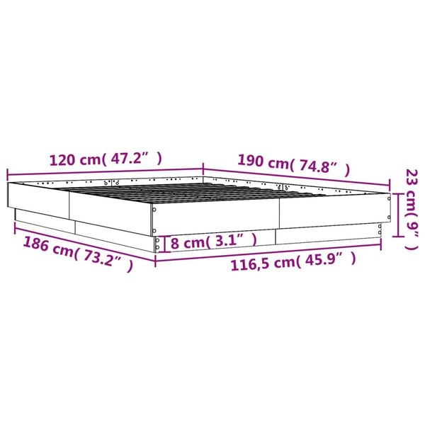 vidaXL Πλαίσιο Κρεβατιού με LED Γκρι sonoma 120 x 190 εκ.