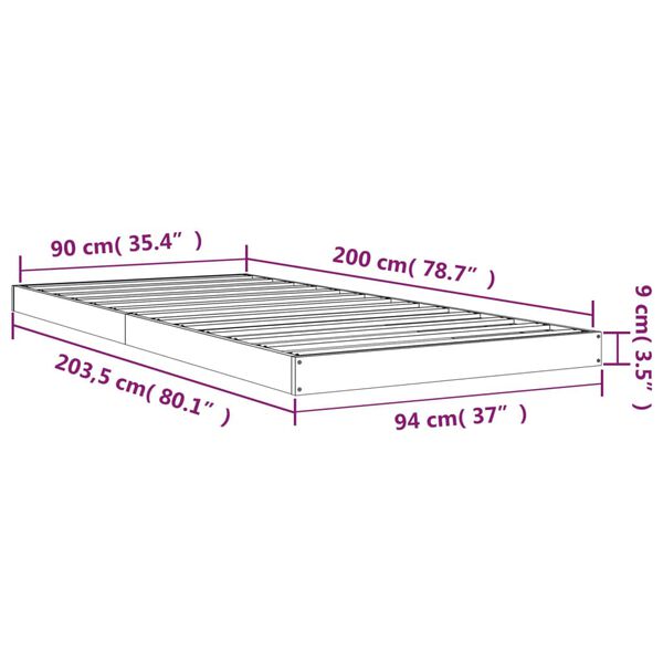 vidaXL Πλαίσιο Κρεβατιού 90 x 200 εκ. από Μασίφ Ξύλο Πεύκου