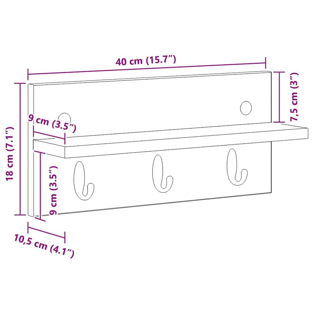 vidaXL Τοίχου Κρεμάστρα με ράφι Γκρι sonoma 40 x 10.5 x 18 εκ