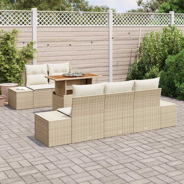 vidaXL Σετ Καναπέ Κήπου με αποθήκευση 6 pcs Μπεζ Πολυ ράταν