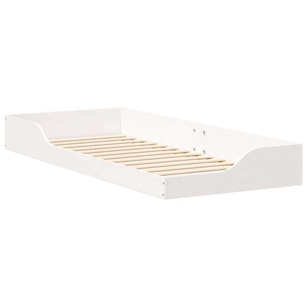 vidaXL Κρεβάτι δαπέδου Λευκό 100 x 220 cm Μασίφ ξύλο πεύκου