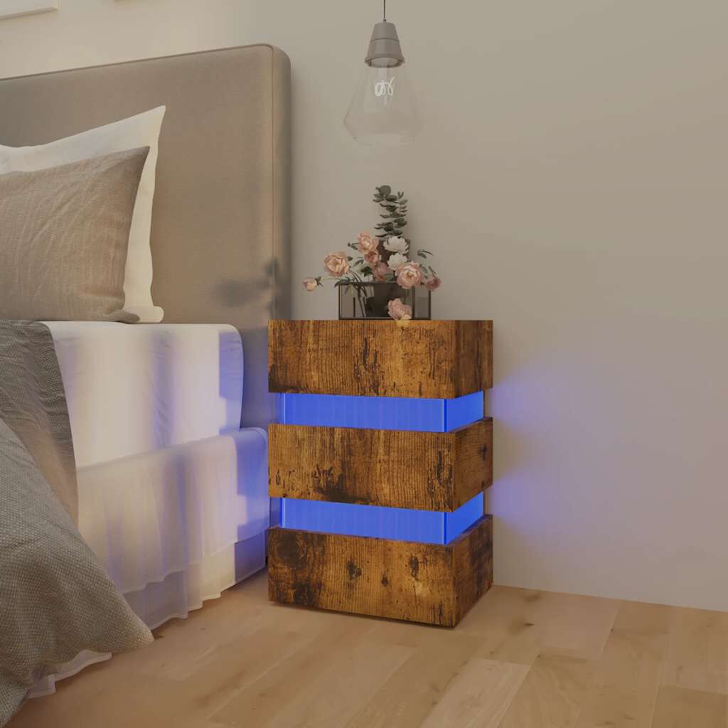 vidaXL Κομοδίνο με LED Καπνιστή Δρυς 45x35x67 εκ. Επεξεργασμένο Ξύλο