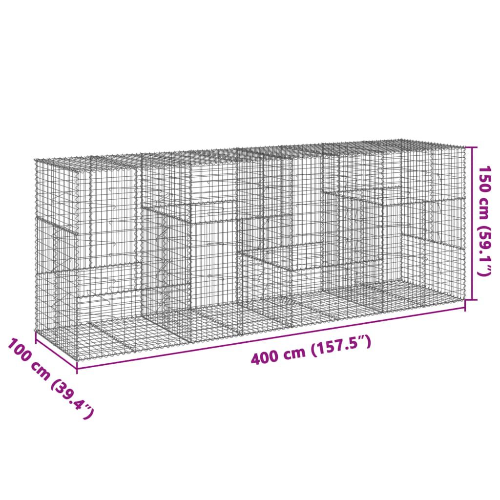 vidaXL Συρματοκιβώτιο με Κάλυμμα 400x100x150εκ από Γαλβανισμένο Χάλυβα