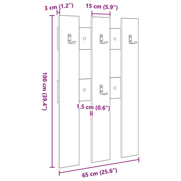 vidaXL Τοίχου Κρεμάστρα Λευκό 65 x 3 x 100 εκ. Επεξεργασμένο ξύλο