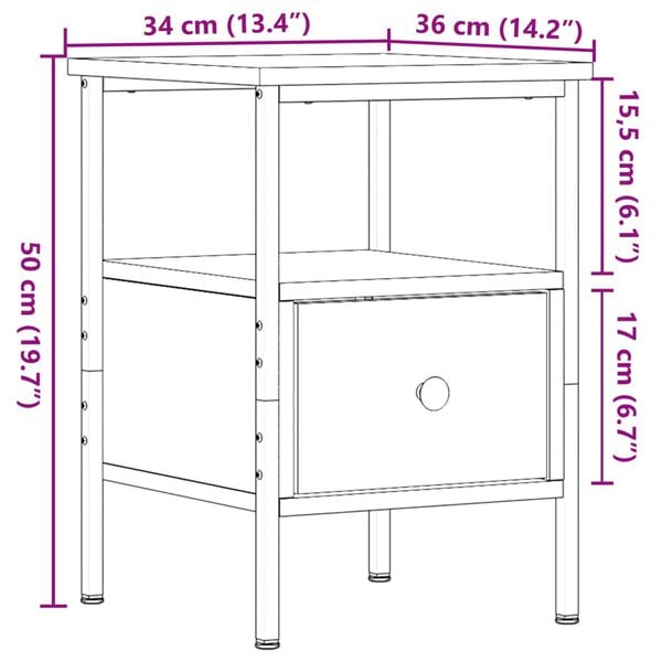 vidaXL Κομοδίνα 2 τεμ. Όψη Παλαιού Ξύλου 34x36x50 εκ. από Επεξ. Ξύλο