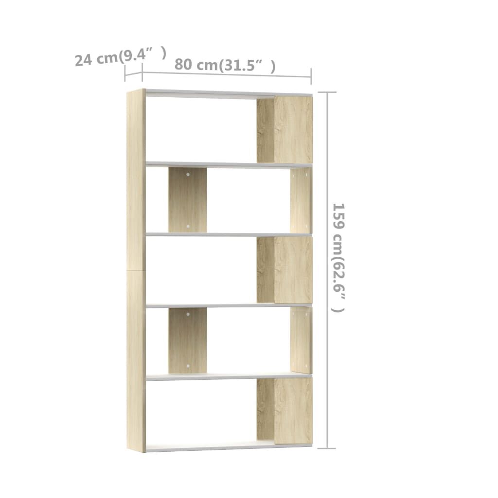 vidaXL Βιβλιοθήκη/Διαχωρισ. Λευκό/Sonoma Δρυς 80 x 24 x 159 εκ.