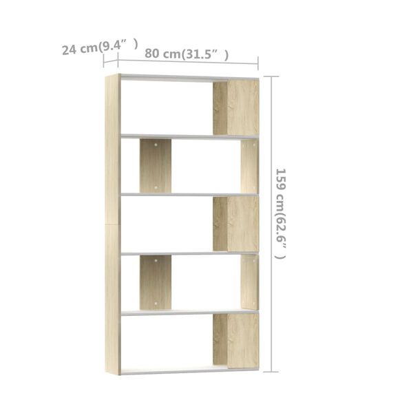 vidaXL Βιβλιοθήκη/Διαχωρισ. Λευκό/Sonoma Δρυς 80 x 24 x 159 εκ.