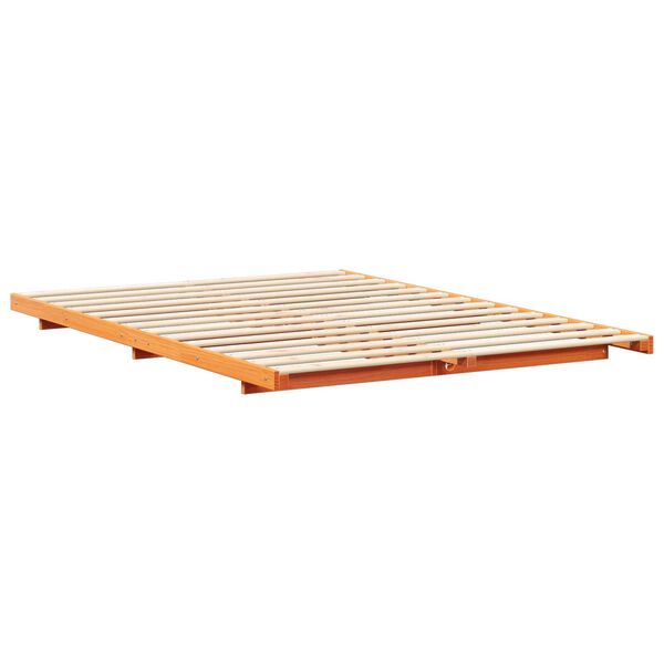 vidaXL Κρεβάτι δαπέδου Καφέ κεριού 160 x 220 cm Μασίφ ξύλο πεύκου