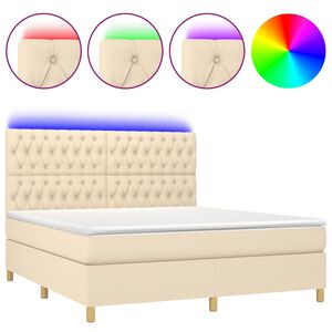 vidaXL Κρεβάτι Boxspring με Στρώμα & LED Κρεμ 160x200 εκ. Υφασμάτινο
