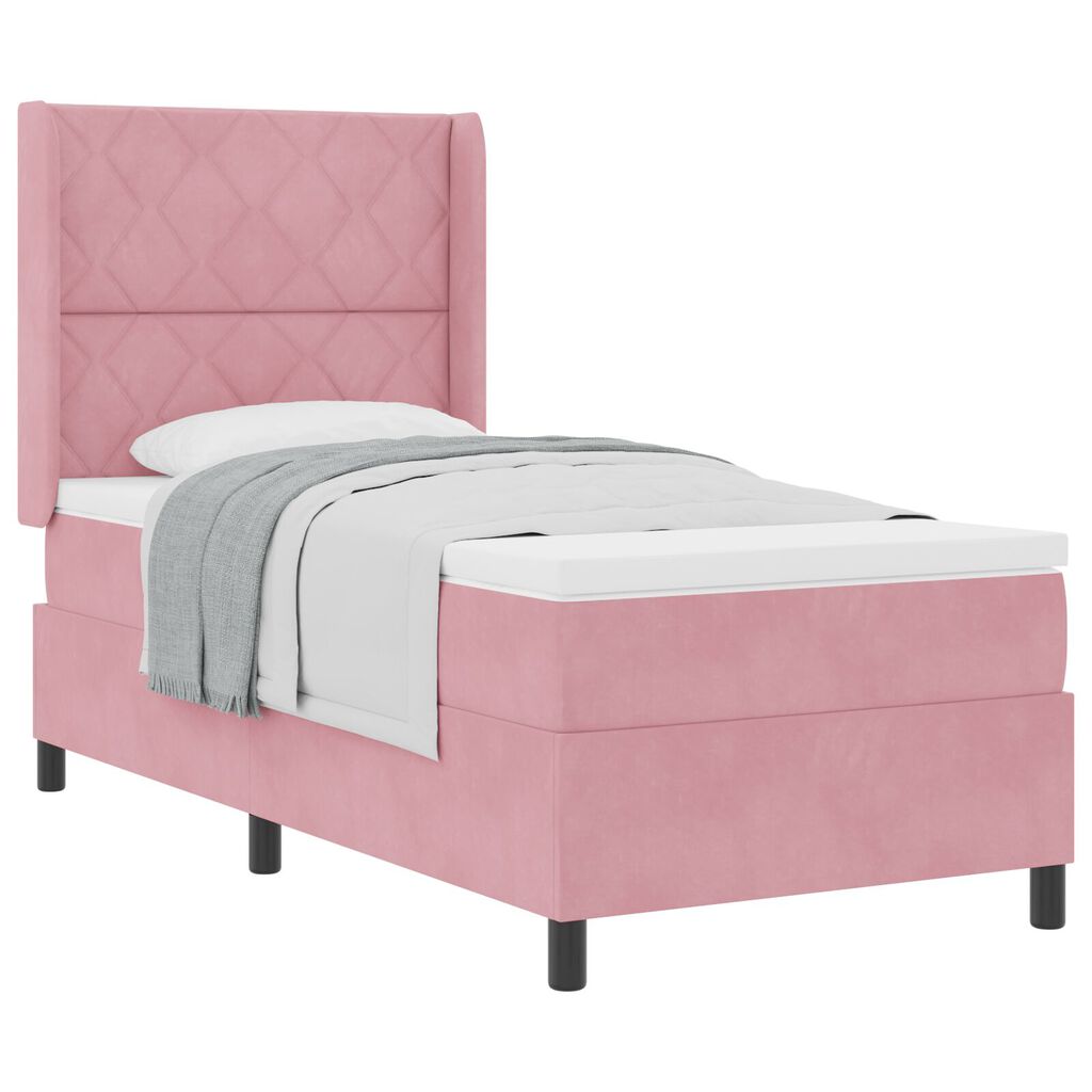 κρεβάτι box spring vidaXL με στρώμα Ροζ 90x190 εκ Βελούδο