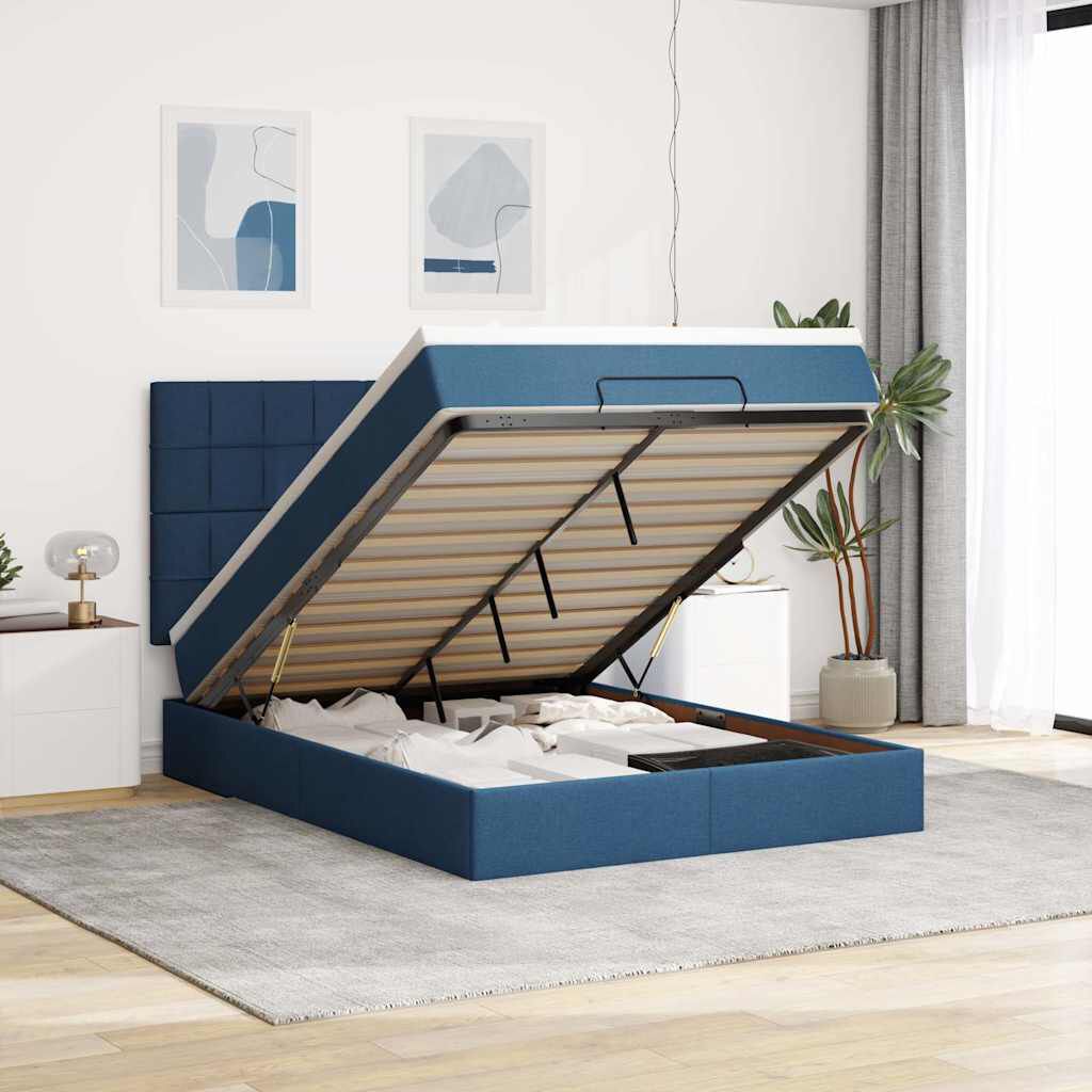 vidaXL Οθωμανικό κρεβάτι με στρώμα μπλε 140x190cm ύφασμα