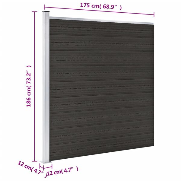 vidaXL Πάνελ Περίφραξης Μαύρο 175 x 186 εκ. από WPC