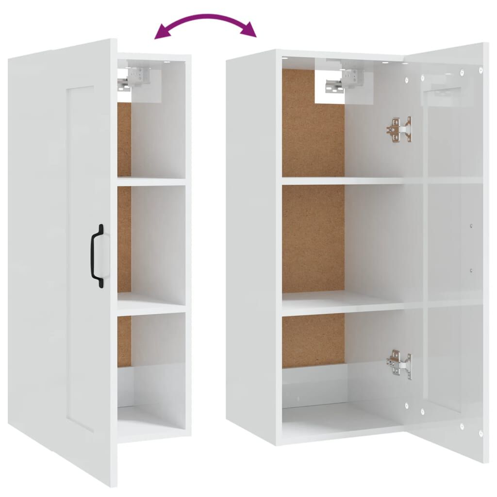 vidaXL Ντουλάπι Κρεμαστό Γυαλ. Λευκό 35x34x90 εκ. Επεξεργασμένο Ξύλο