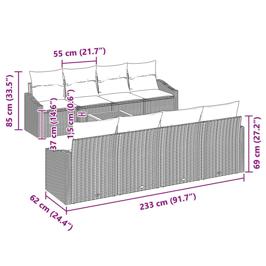 vidaXL Σετ Καναπέ Κήπου 7 pcs Μαύρο