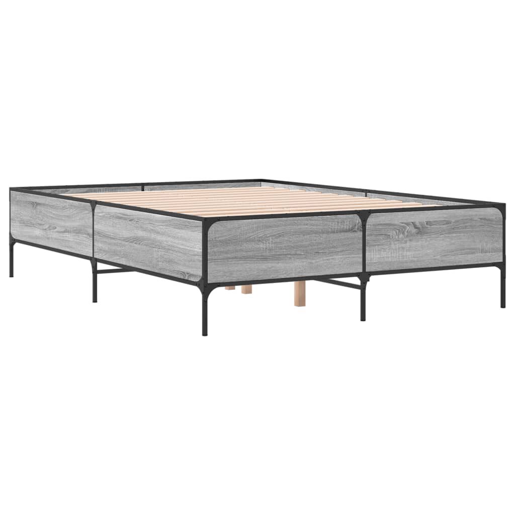 vidaXL Πλαίσιο Κρεβατιού Γκρι Sonoma 120 x 190εκ. Επεξ. Ξύλο & Μέταλλο