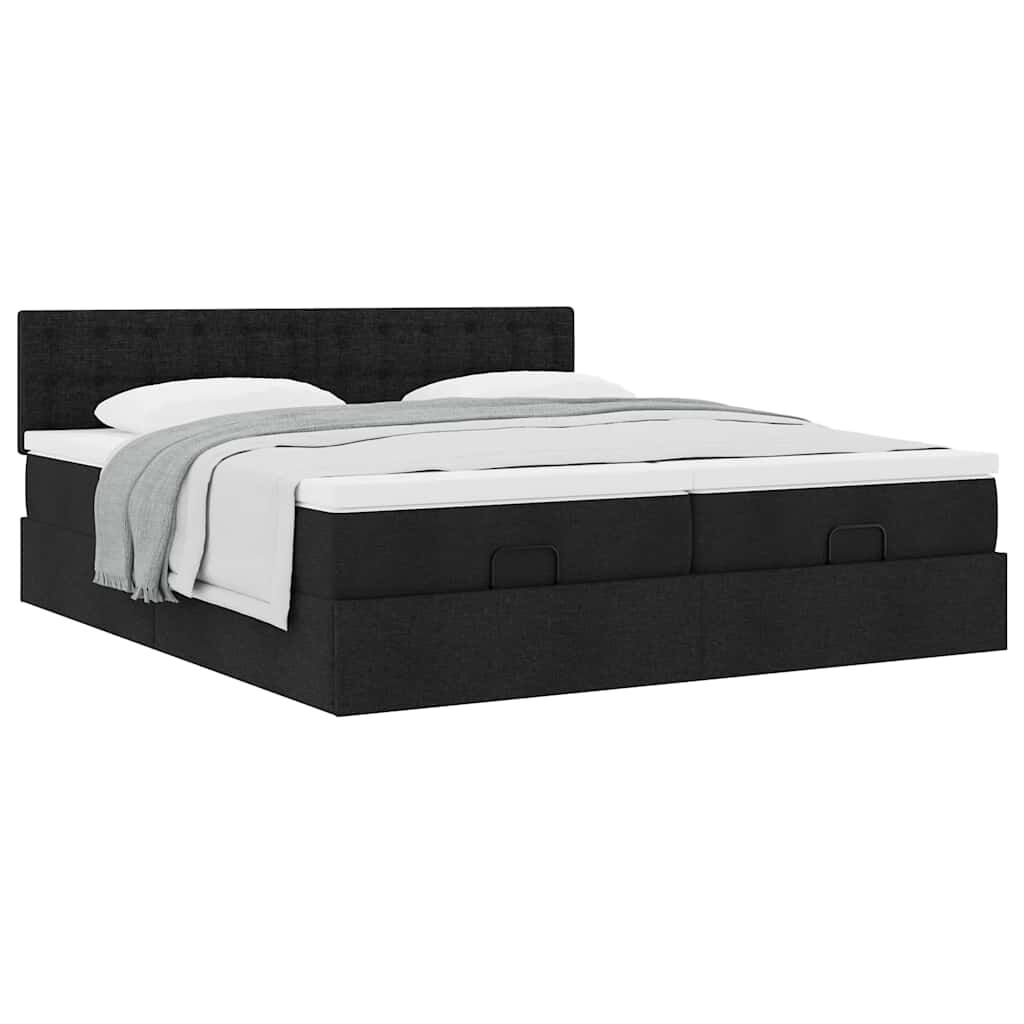 vidaXL Οθωμανικό Κρεβάτι με Στρώματα Μαύρο 200x200cm Ύφασμα